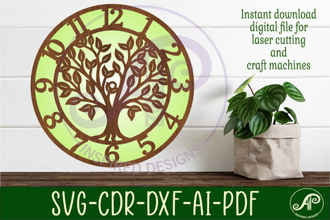 Tree clock wall clock laser cut files SVG APInspireddesigns 
