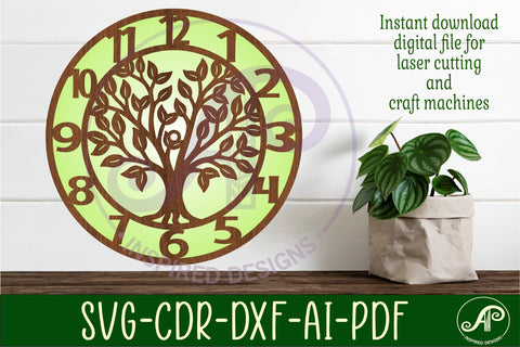 Tree clock wall clock laser cut files SVG APInspireddesigns 
