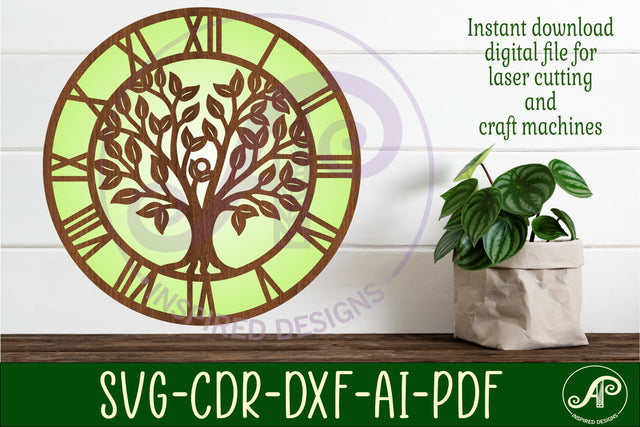 Tree clock wall clock laser cut files SVG APInspireddesigns 