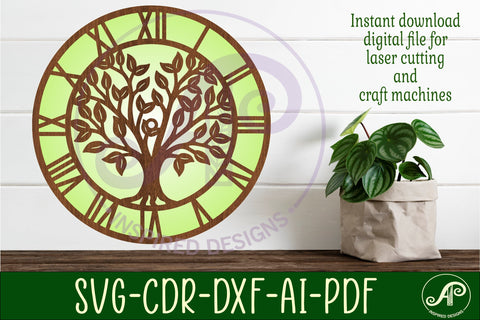 Tree clock wall clock laser cut files SVG APInspireddesigns 