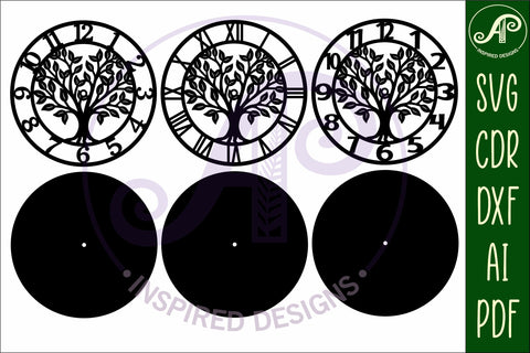 Tree clock wall clock laser cut files SVG APInspireddesigns 