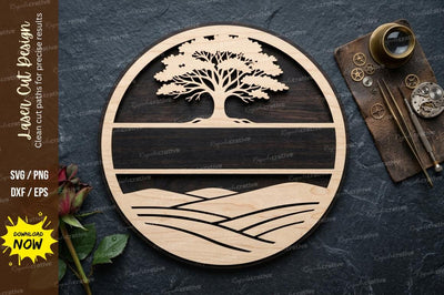 Tree Landscape Round Frame SVG Laser Cut Design | Nature Scene Decorative Pattern SVG Regulrcrative 