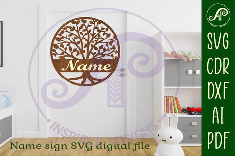 tree name sign svg laser cut template family tree SVG APInspireddesigns 