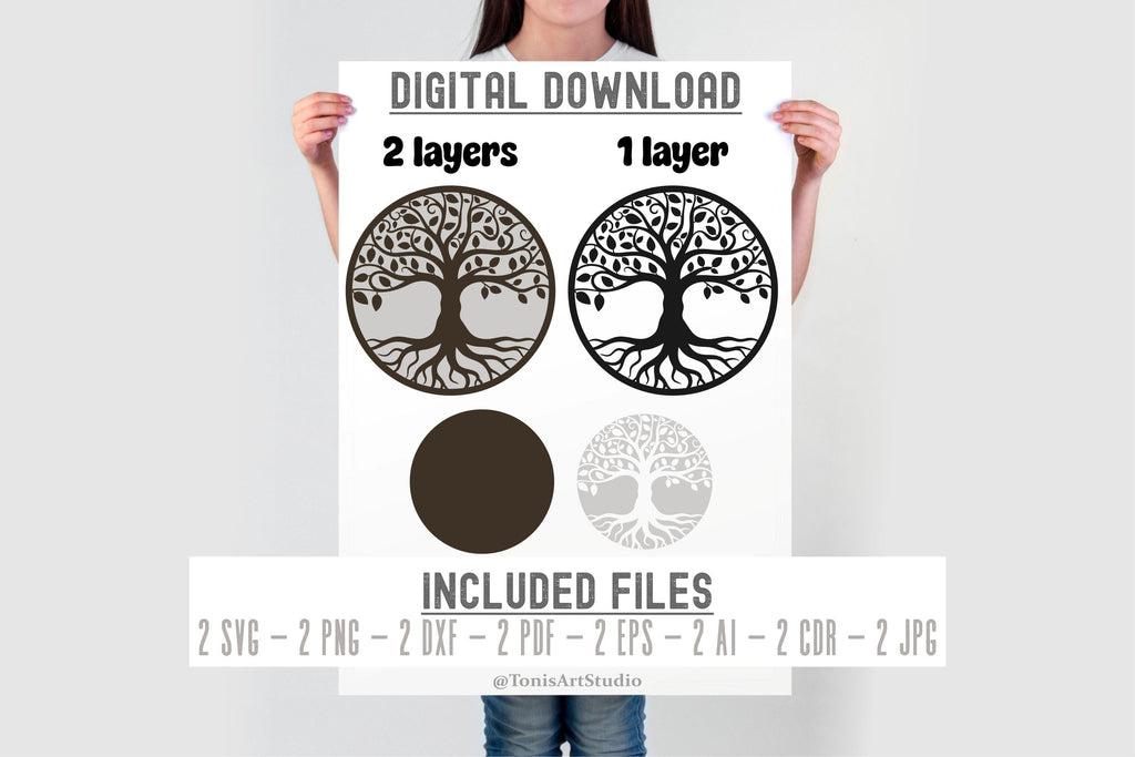 Tree of Life Laser Cut File SVG PNG DXF, Round Sign - So Fontsy