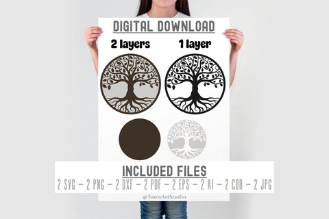 Tree of Life Laser Cut File SVG PNG DXF, Round Sign SVG TonisArtStudio 