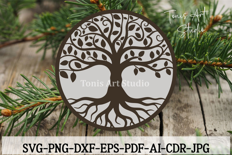Tree of Life Laser Cut File SVG PNG DXF, Round Sign - So Fontsy