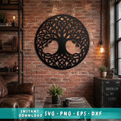 Tree of Life Laser SVG | Celtic Tree DXF | Round Metal Wall Art Laser Cut File | CNC Plasma Cut Design | Rustic Home Decor SVG HappyDesignStudio 