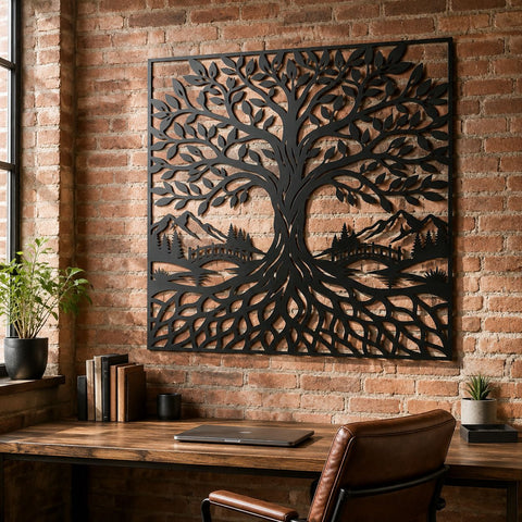 Tree of Life Laser SVG | Tree Wall Art Svg | Mountain Landscape SVG | CNC Plasma Cut File | Tree Roots Svg| Forest Scene Dxf SVG HappyDesignStudio 