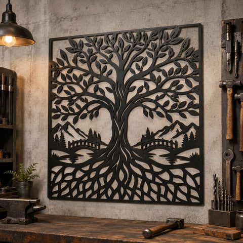 Tree of Life Laser SVG | Tree Wall Art Svg | Mountain Landscape SVG | CNC Plasma Cut File | Tree Roots Svg| Forest Scene Dxf SVG HappyDesignStudio 