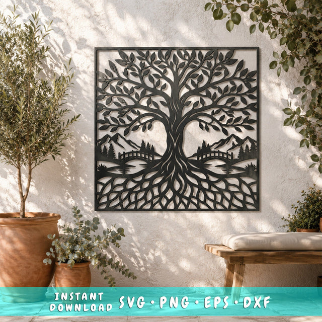 Tree of Life Laser SVG | Tree Wall Art Svg | Mountain Landscape SVG | CNC Plasma Cut File | Tree Roots Svg| Forest Scene Dxf SVG HappyDesignStudio 