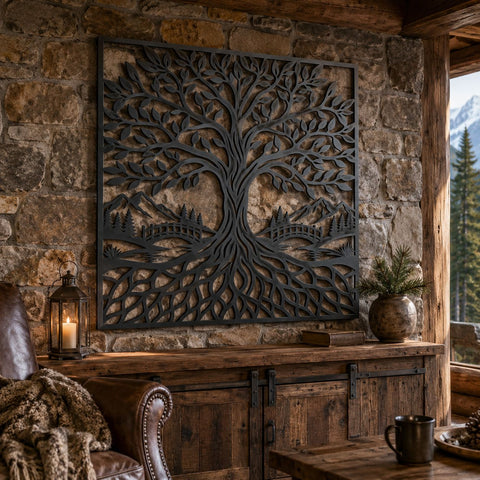Tree of Life Laser SVG | Tree Wall Art Svg | Mountain Landscape SVG | CNC Plasma Cut File | Tree Roots Svg| Forest Scene Dxf SVG HappyDesignStudio 