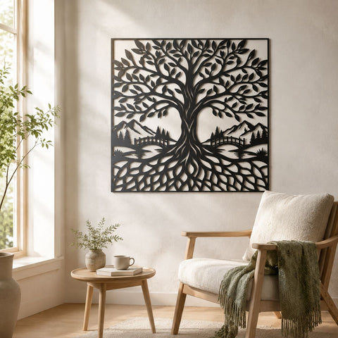 Tree of Life Laser SVG | Tree Wall Art Svg | Mountain Landscape SVG | CNC Plasma Cut File | Tree Roots Svg| Forest Scene Dxf SVG HappyDesignStudio 