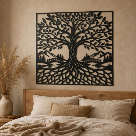 Tree of Life Laser SVG | Tree Wall Art Svg | Mountain Landscape SVG | CNC Plasma Cut File | Tree Roots Svg| Forest Scene Dxf SVG HappyDesignStudio 