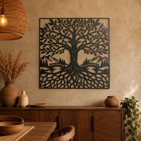 Tree of Life Laser SVG | Tree Wall Art Svg | Mountain Landscape SVG | CNC Plasma Cut File | Tree Roots Svg| Forest Scene Dxf SVG HappyDesignStudio 