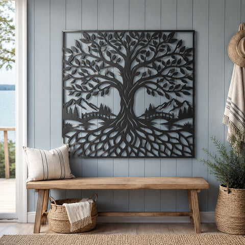 Tree of Life Laser SVG | Tree Wall Art Svg | Mountain Landscape SVG | CNC Plasma Cut File | Tree Roots Svg| Forest Scene Dxf SVG HappyDesignStudio 