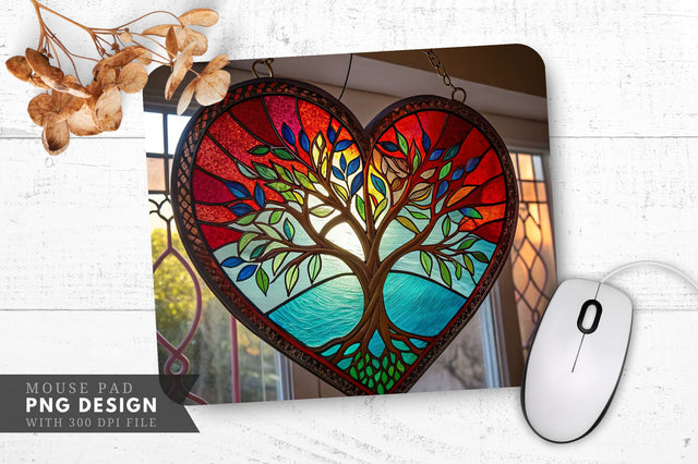 Tree of Life Stained Glass Heart Mouse Pad PNG Design Sublimation Regulrcrative 