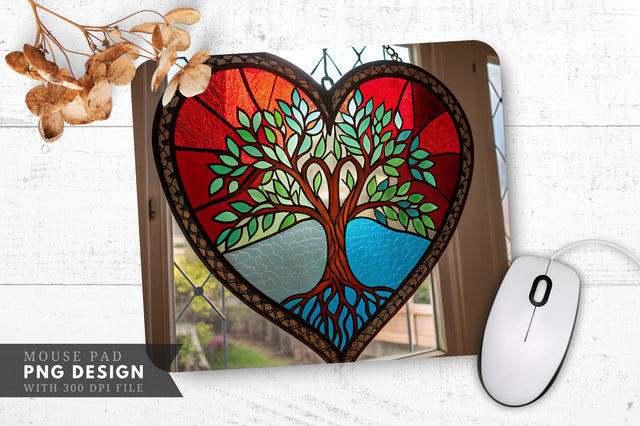 Tree of Life Stained Glass Heart Mouse Pad PNG Design Sublimation Regulrcrative 