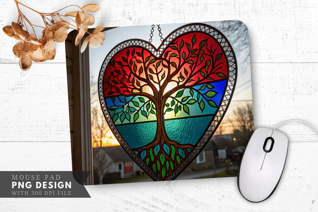 Tree of Life Stained Glass Heart Mouse Pad PNG Design Sublimation Regulrcrative 