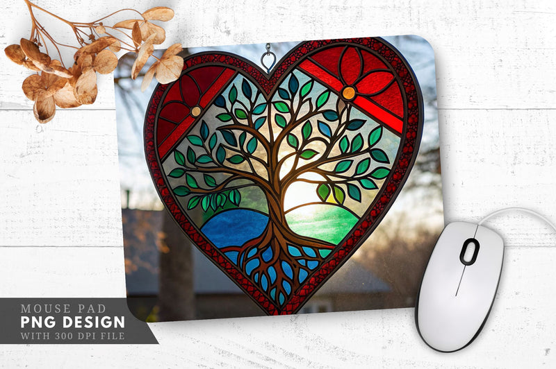 Tree of Life Stained Glass Heart Mouse Pad PNG Design Sublimation Regulrcrative 