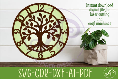 Tree of Life Wall Clock SVG for Laser Cutting Decor SVG APInspireddesigns 