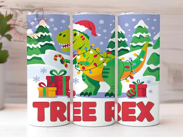 Tree Rex Christmas Dino Tumbler, Christmas Dino Design, Dinosaur Holiday Pattern, 20Oz Sublimation Wrap, Festive T‑Rex Art, Cute Christmas Dino, Tumbler Sublimation Sublimation Lara' s Designs 