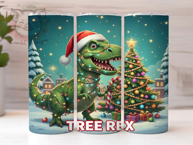Tree Rex Christmas Dino Tumbler, Christmas Dino Design, Dinosaur Holiday Pattern, 20Oz Sublimation Wrap, Festive T‑Rex Art, Cute Christmas Dino, Tumbler Sublimation Sublimation Lara' s Designs 