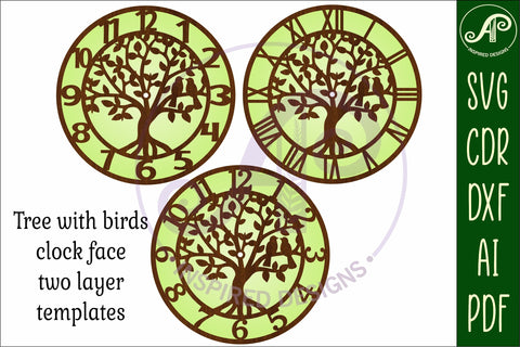 Tree with birds clock wall clock laser cut files SVG APInspireddesigns 