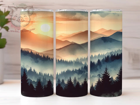 Trees With Mountain 20oz Tumbler Png, Straight & Tapered Tumbler Png, Mountain Tumbler Png, Digital Download PNG Sublimation Lara' s Designs 