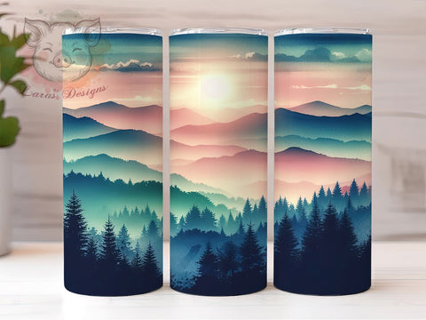 Trees With Mountain 20oz Tumbler Png, Straight & Tapered Tumbler Png, Mountain Tumbler Png, Digital Download PNG Sublimation Lara' s Designs 