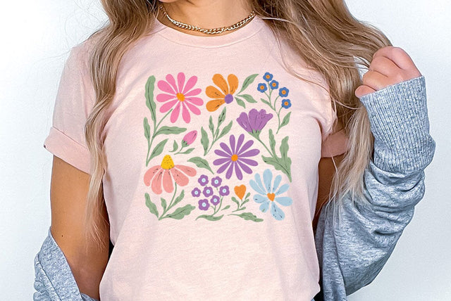 Trendy Boho Floral T-Shirt, Comfort Colors Shirt, Flower Graphic Tshirt, Cute Spring Garden Botanical Top, Summer Gift for Her, Women's Tee SVG FiveStarCrafting 