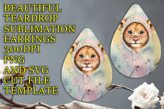 Trendy earring design template, vibrant sublimation PNG, Animals Sublimation HoodArtCraft 