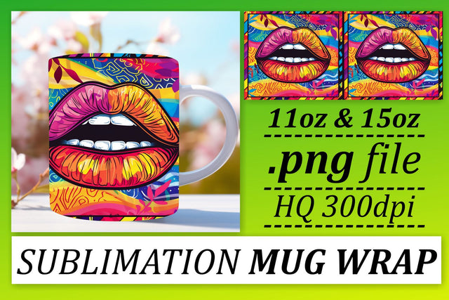 Trendy Lips Mug Wrap 11oz 15oz Sublimation afrosvg 