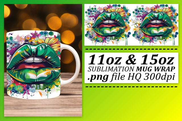 Trendy Lips Mug Wrap Artwork Sublimation afrosvg 