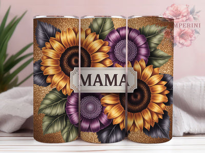Trendy Mama Sunflower Floral 20oz Tumbler Wrap, Golden Sunflowers, Dark Brown, Floral Design, Mama Style, 20oz Tumbler Wrap, Sublimation PNG Sublimation Li Zamperini 