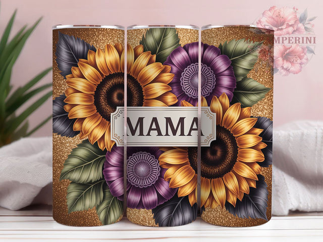 Trendy Mama Sunflower Floral 20oz Tumbler Wrap, Golden Sunflowers, Dark Brown, Floral Design, Mama Style, 20oz Tumbler Wrap, Sublimation PNG Sublimation Li Zamperini 