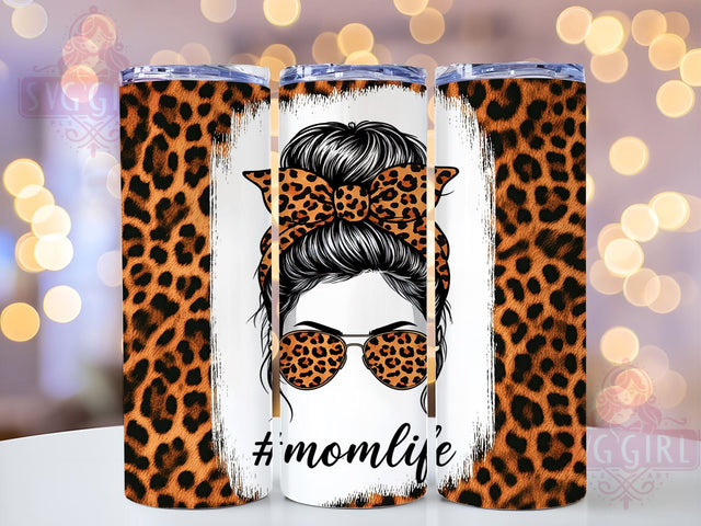 Trendy Mom Leopard Tumbler, Leopard Tumbler, Mom Life Cup, Messy Bun Design, Sublimation Wrap, Animal Print Drinkware, Mother's Day Gift, Trendy Mom Tumbler Sublimation SvggirlplusArt 