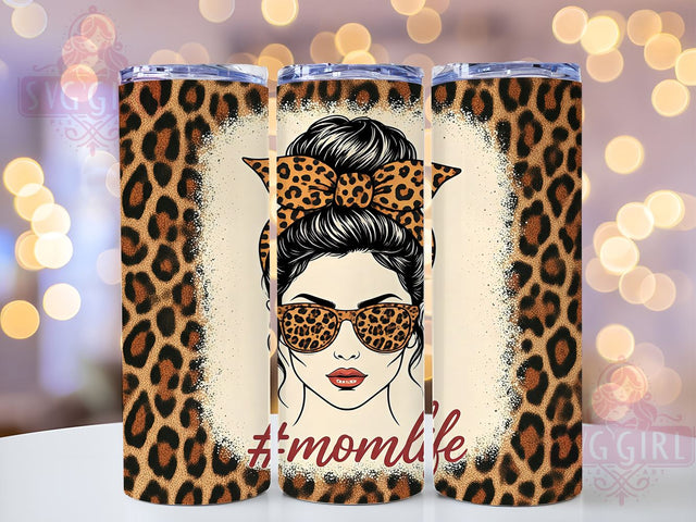 Trendy Mom Leopard Tumbler, Leopard Tumbler, Mom Life Cup, Messy Bun Design, Sublimation Wrap, Animal Print Drinkware, Mother's Day Gift, Trendy Mom Tumbler Sublimation SvggirlplusArt 