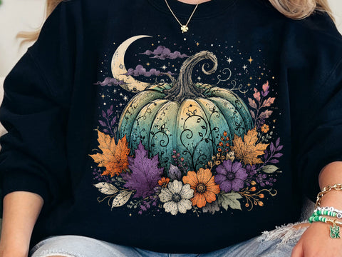 Trendy Neon Floral Pumpkin Png, Boho Fall Pumpkin Spice Shirt Design, Retro Autumn Flowers Sublimation, Preppy Fall Pumpkin Season Png SVG DesignDestine 