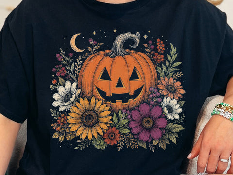 Trendy Neon Floral Pumpkin Png, Boho Fall Pumpkin Spice Shirt Design, Retro Autumn Flowers Sublimation, Preppy Fall Pumpkin Season Png SVG DesignDestine 