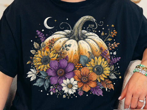 Trendy Neon Floral Pumpkin Png, Boho Fall Pumpkin Spice Shirt Design, Retro Autumn Flowers Sublimation, Preppy Fall Pumpkin Season Png SVG DesignDestine 
