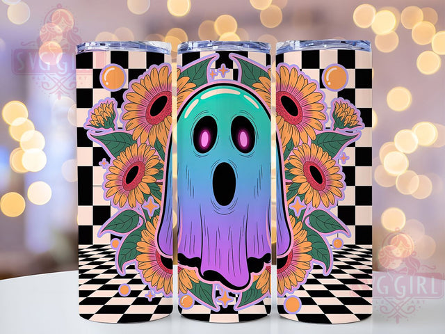 Trendy Neon Retro Ghost Tumbler, Floral Retro Ghost Cup, Spooky Boo Wrap, 20Oz Sublimation Design, Bright Halloween Mug, Neon Ghost Drinkware, Retro Spooky Tumbler Sublimation SvggirlplusArt 