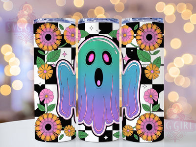 Trendy Neon Retro Ghost Tumbler, Floral Retro Ghost Cup, Spooky Boo Wrap, 20Oz Sublimation Design, Bright Halloween Mug, Neon Ghost Drinkware, Retro Spooky Tumbler Sublimation SvggirlplusArt 