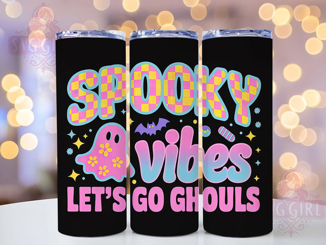Trendy Neon Spooky Vibes Halloween Tumbler, Neon Checkered Wrap, Let's Go Ghouls Cup, 20Oz Sublimation Tumbler, Bright Halloween Drinkware, Retro Neon Gift, Creepy Cute Wrap Sublimation SvggirlplusArt 