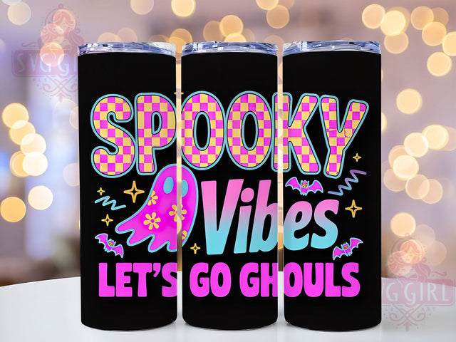 Trendy Neon Spooky Vibes Halloween Tumbler, Neon Checkered Wrap, Let's Go Ghouls Cup, 20Oz Sublimation Tumbler, Bright Halloween Drinkware, Retro Neon Gift, Creepy Cute Wrap Sublimation SvggirlplusArt 