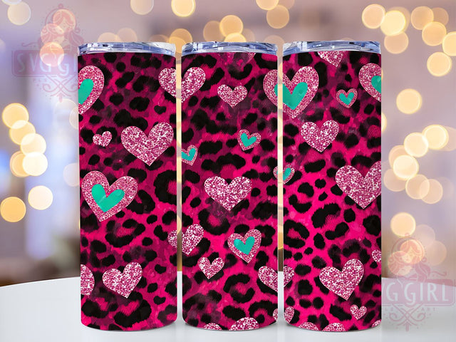 Trendy Pink Leopard Hearts Valentine Tumbler, Abstract Valentine Design, 20oz Tumbler Wrap, Trendy Valentine Gift, Leopard Print Mug, Personalized Heart Tumbler, Cute Valentine's Day Decor Sublimation SvggirlplusArt 