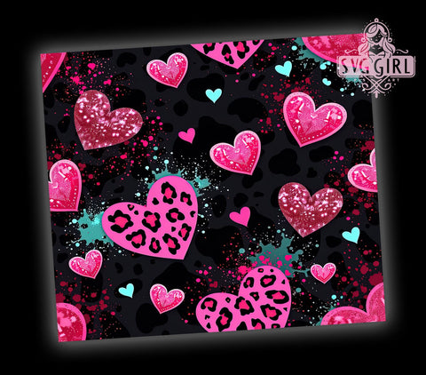 Trendy Pink Leopard Hearts Valentine Tumbler, Abstract Valentine Design, 20oz Tumbler Wrap, Trendy Valentine Gift, Leopard Print Mug, Personalized Heart Tumbler, Cute Valentine's Day Decor Sublimation SvggirlplusArt 