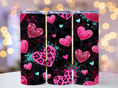 Trendy Pink Leopard Hearts Valentine Tumbler, Abstract Valentine Design, 20oz Tumbler Wrap, Trendy Valentine Gift, Leopard Print Mug, Personalized Heart Tumbler, Cute Valentine's Day Decor Sublimation SvggirlplusArt 