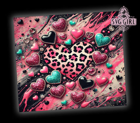 Trendy Pink Leopard Hearts Valentine Tumbler, Abstract Valentine Design, 20oz Tumbler Wrap, Trendy Valentine Gift, Leopard Print Mug, Personalized Heart Tumbler, Cute Valentine's Day Decor Sublimation SvggirlplusArt 