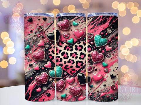 Trendy Pink Leopard Hearts Valentine Tumbler, Abstract Valentine Design, 20oz Tumbler Wrap, Trendy Valentine Gift, Leopard Print Mug, Personalized Heart Tumbler, Cute Valentine's Day Decor Sublimation SvggirlplusArt 
