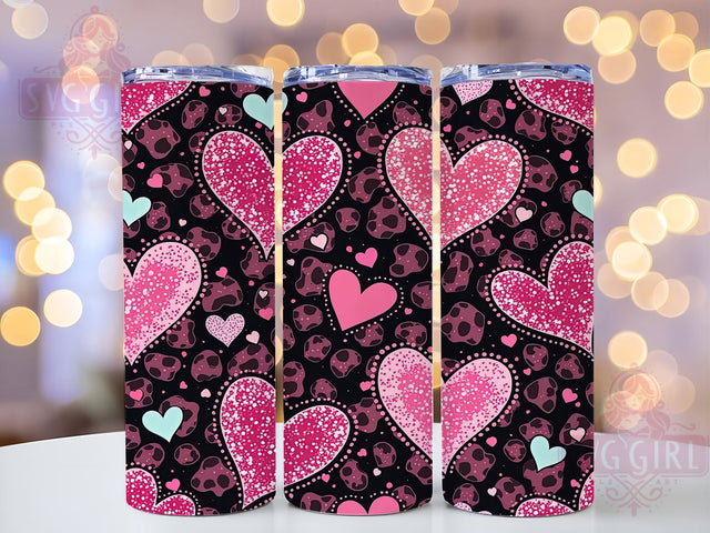 Trendy Pink Leopard Hearts Valentine Tumbler, Abstract Valentine Design, 20oz Tumbler Wrap, Trendy Valentine Gift, Leopard Print Mug, Personalized Heart Tumbler, Cute Valentine's Day Decor Sublimation SvggirlplusArt 